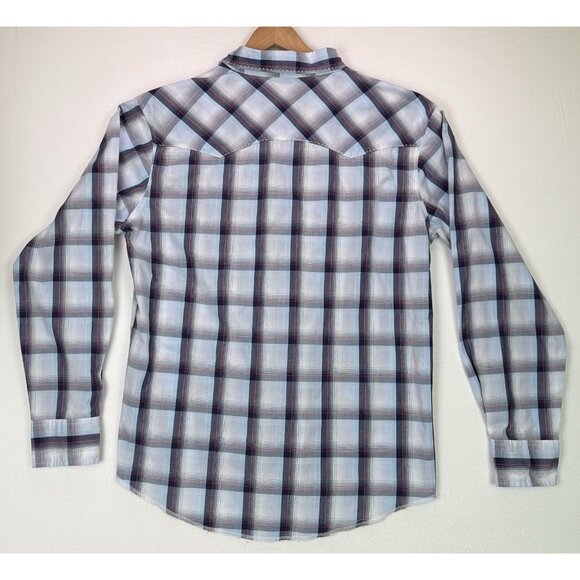 Wrangler Plaid Pearl Snap Long Sleeve Western Shirt Blue Red Gray Stitched Sz XL - Picture 2 of 10